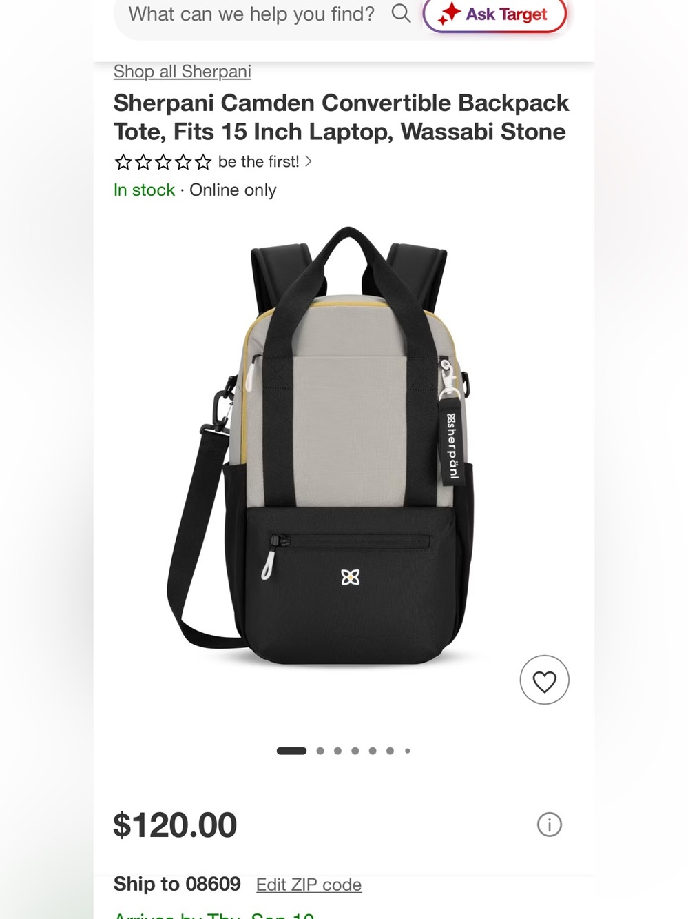 New Sherpani Neutral Gray & Black  Backpack with Yellow Accents